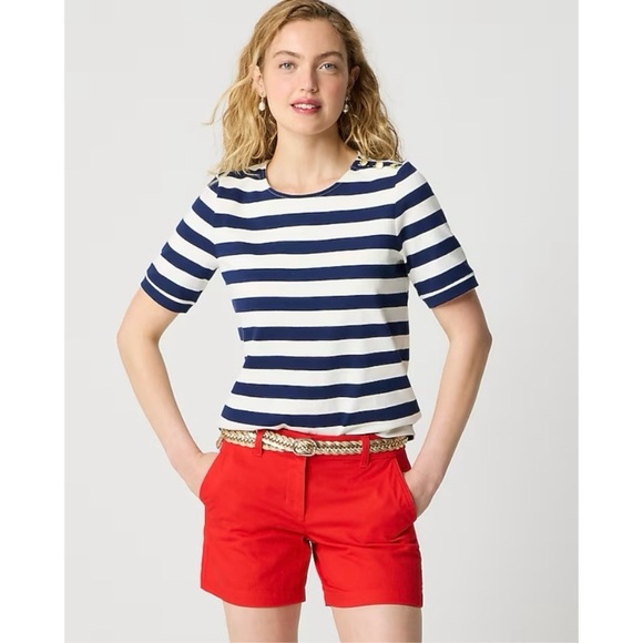 J. Crew Factory Tops - J Crew Factory Navy Short Sleeve Striped Button Shoulder Tee Size Small NWT